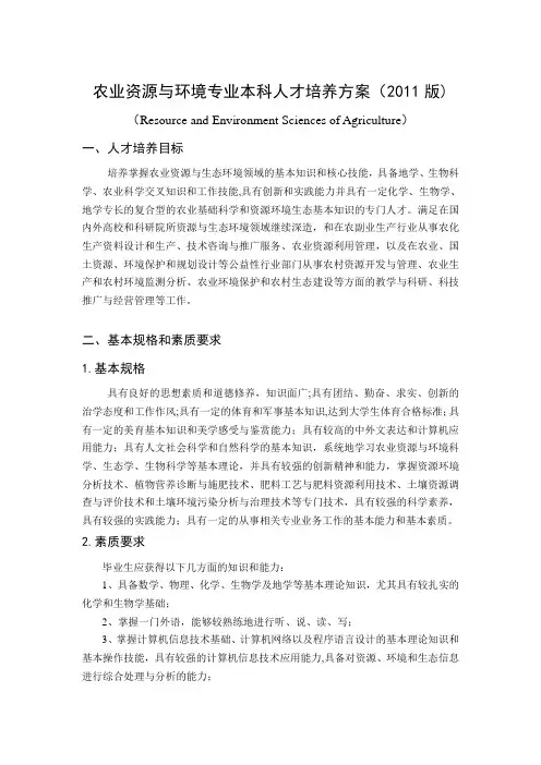 专业本科人才培养方案格式-南京农业大学资源与环境科学学院