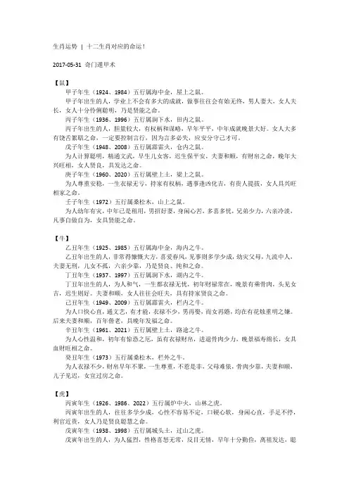 生肖运势 十二生肖对应的命运!