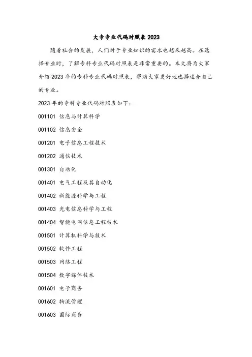 大专专业代码对照表2023