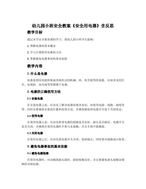 幼儿园小班安全教案《安全用电器》含反思