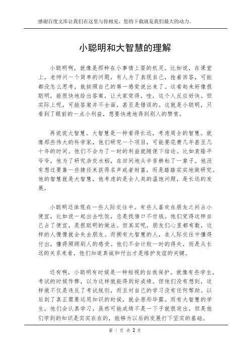 小聪明和大智慧的理解
