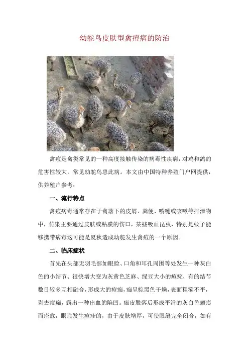幼鸵鸟皮肤型禽痘病的防治