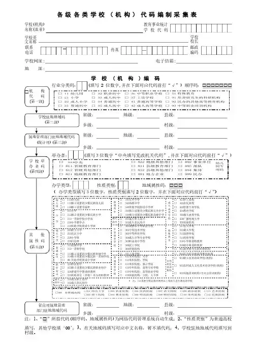 各级各类学校（机构）代码编制采集表