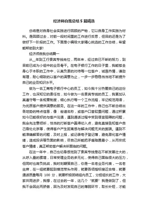 经济师自我总结5篇精选
