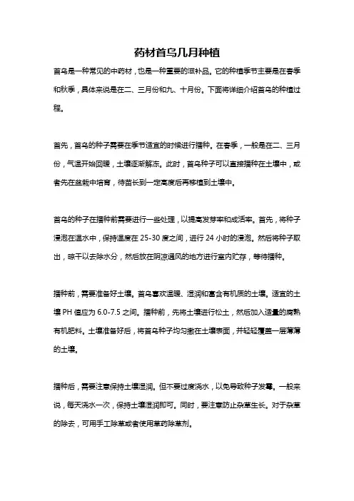 药材首乌几月种植