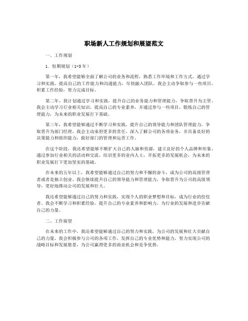 职场新人工作规划和展望范文