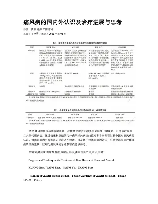痛风病的国内外认识及治疗进展与思考