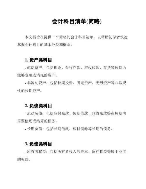 会计科目清单(简略)