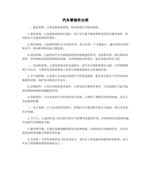 汽车零部件分类