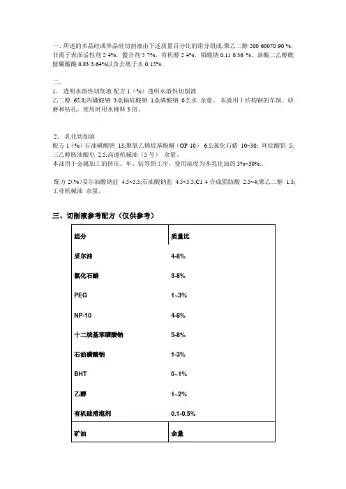 硅片切割液配方