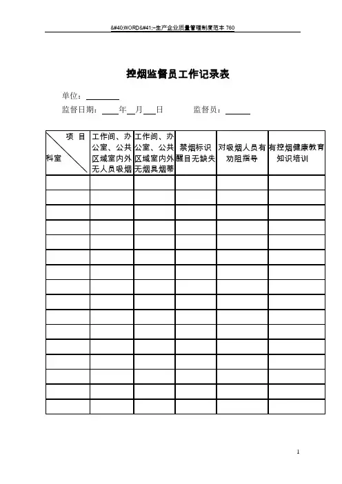 控烟监督员、巡查员工作记录表