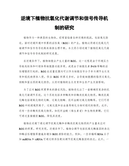 逆境下植物抗氧化代谢调节和信号传导机制的研究