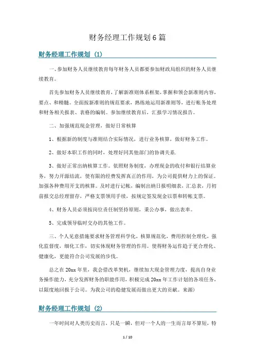 财务经理工作规划6篇