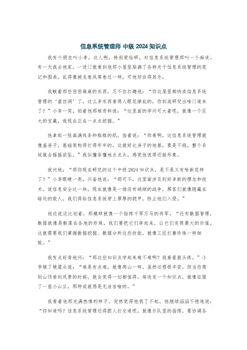 信息系统管理师 中级 2024 知识点