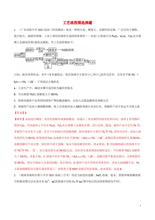 2025届高考化学专项小练工艺流程图选择题
