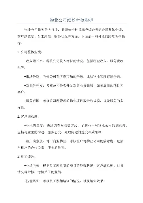 物业公司绩效考核指标