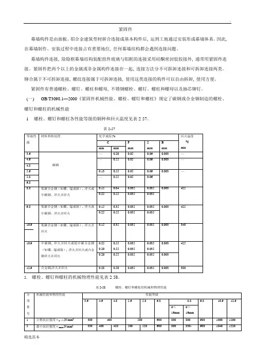 螺栓紧固件材料性能表
