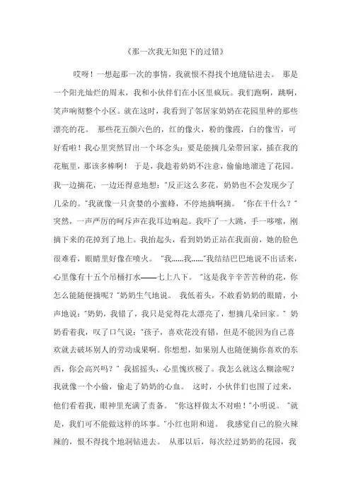 那一次我无知犯下的过错作文