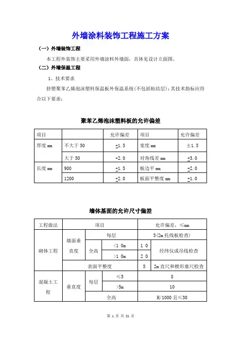 外墙涂料装饰工程施工方案