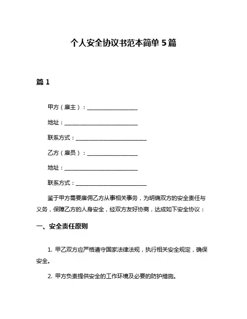 个人安全协议书范本简单5篇