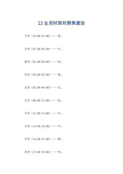 12生肖时辰对照表读法