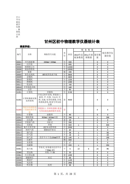 中小学功能室教学仪器、器材统表表册(物理)