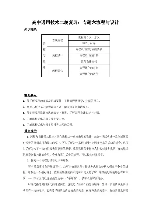 高中通用技术二轮复习：专题六流程与设计