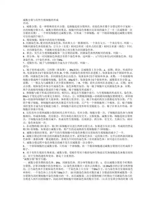 减数分裂与有性生殖细胞的形成