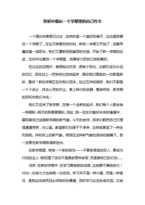 致初中最后一个学期里的自己作文