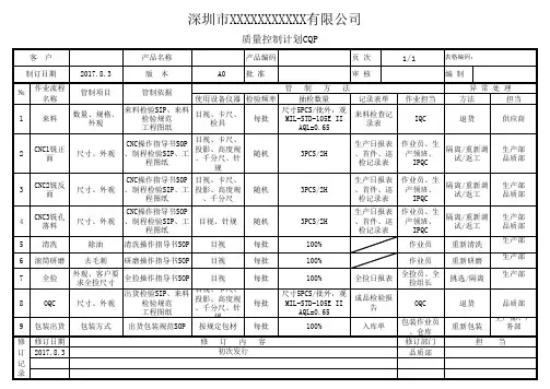 CQP控制计划CNC机加工