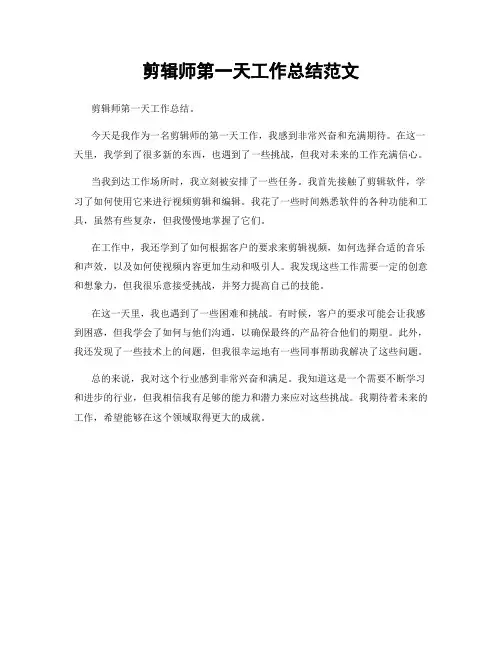 剪辑师第一天工作总结范文