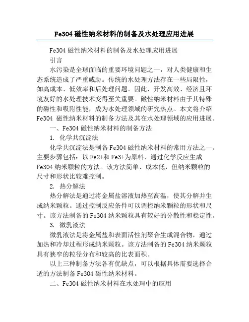 Fe3O4磁性纳米材料的制备及水处理应用进展