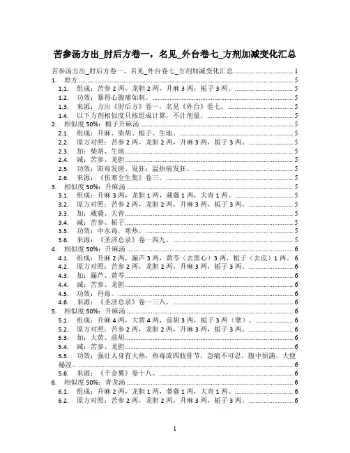 苦参汤方出_肘后方卷一,名见_外台卷七_方剂加减变化汇总