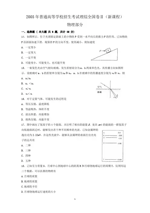2005年高考全国卷2理综物理(含答案)