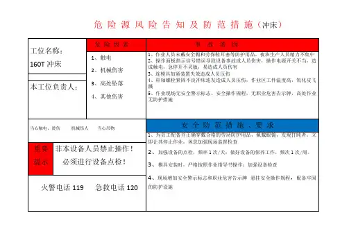 危 险 源 风 险 告 知 及 防 范 措 施(冲床)