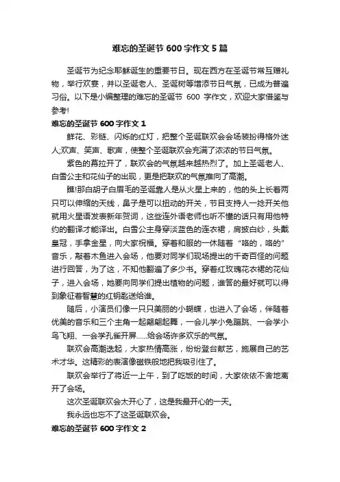 难忘的圣诞节600字作文5篇
