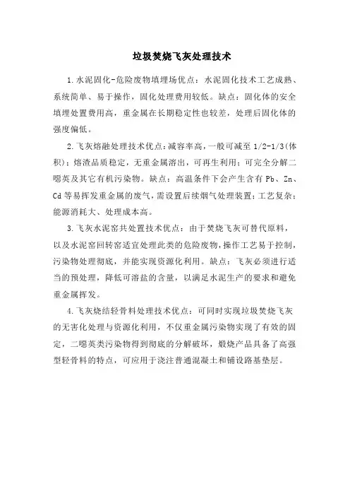 垃圾焚烧飞灰处理技术