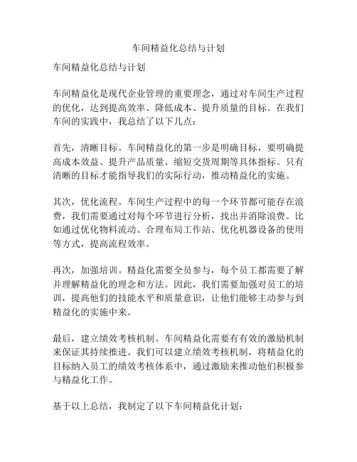 车间精益化总结与计划