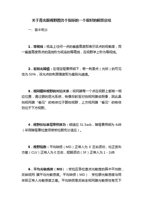 关于青光眼视野图各个指标的一个很好的解释总结