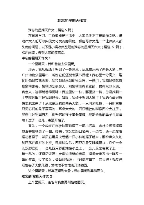 难忘的星期天作文（精选5篇）