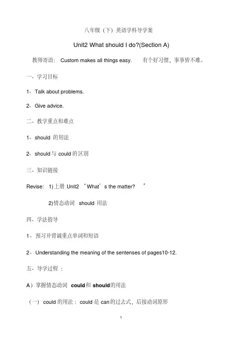 人教新目标英语八下Unit2WhatshouldIdo教案1