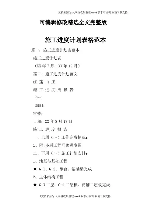 施工进度计划表格范本全