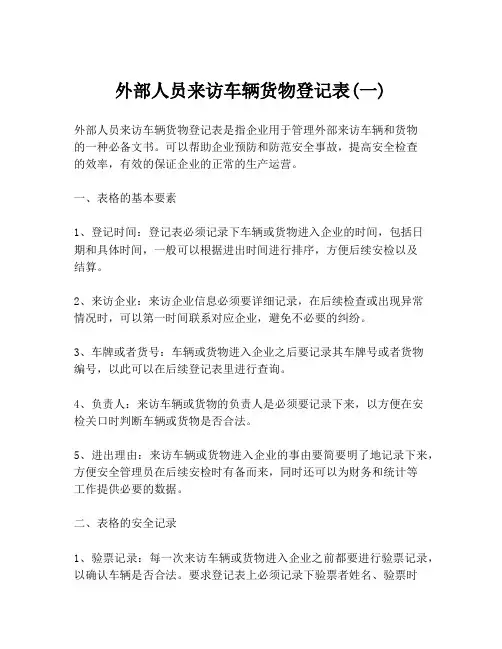 外部人员来访车辆货物登记表(一)
