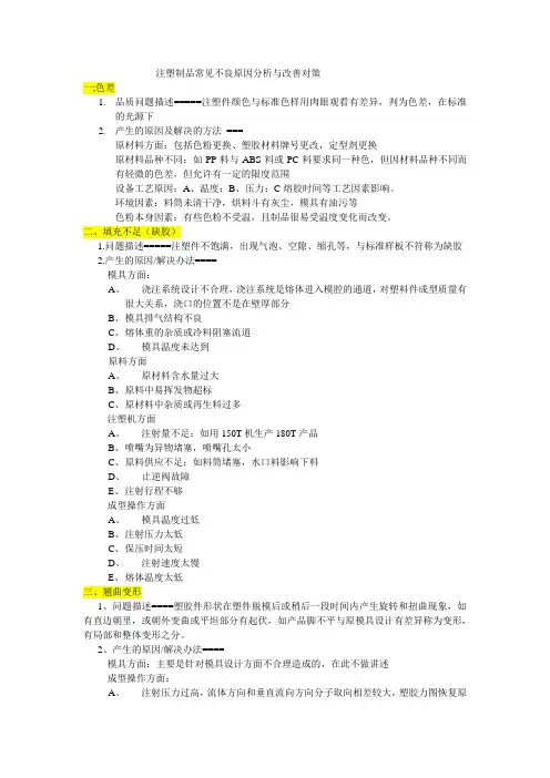注塑制品常见不良原因分析与改善对策