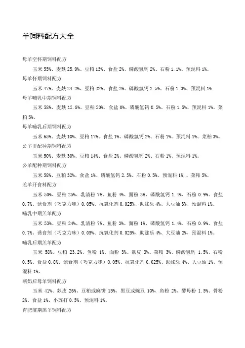 羊饲料配方大全