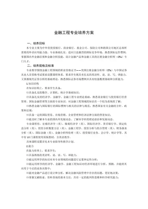 金融工程专业培养方案