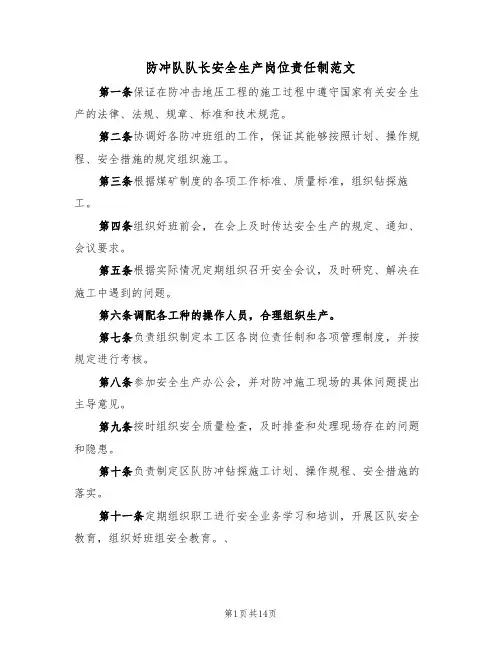 防冲队队长安全生产岗位责任制范文（5篇）