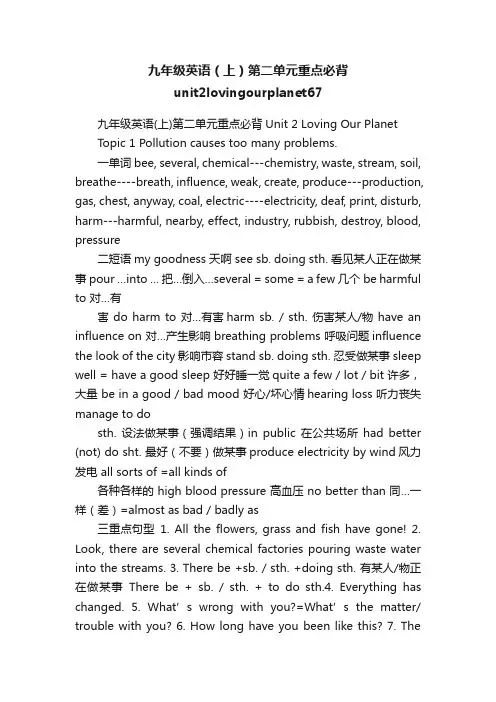 九年级英语（上）第二单元重点必背unit2lovingourplanet67
