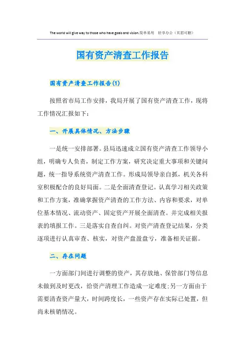 国有资产清查工作报告