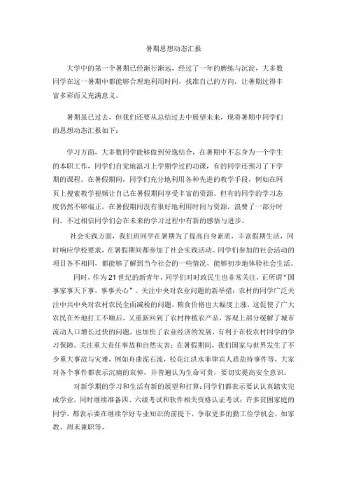 暑期思想动态汇报